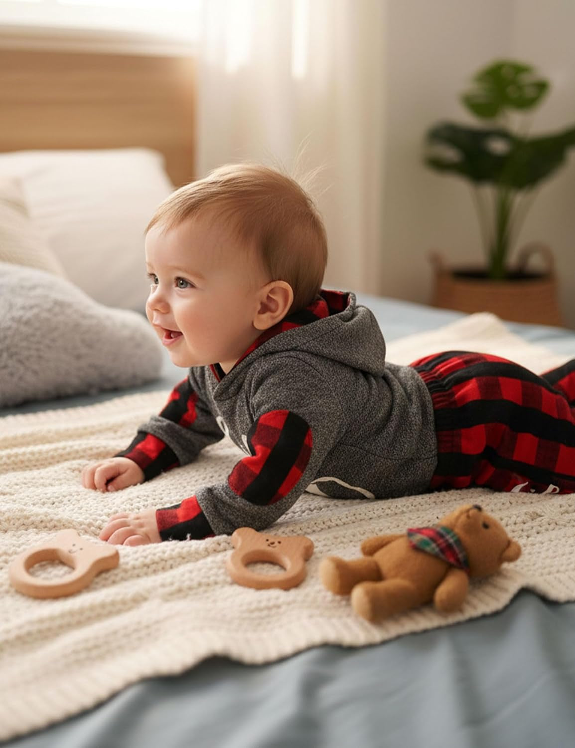 Newborn Baby Boy Clothes Plaid Letter Print Long Sleeve Hoodies + Long Pants 2PCS Fall Winter Outfits Set